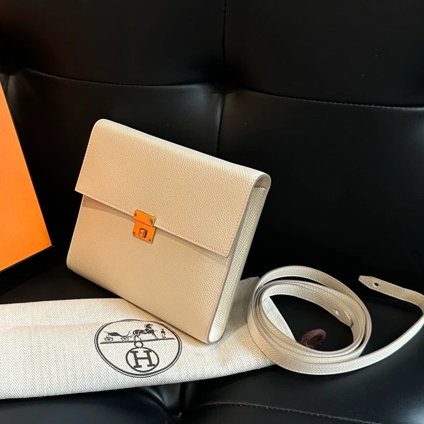 Hermes Clic16 Evercolor Leather Shoulder Crossbody White Gold Women Classic