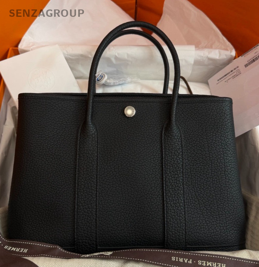 Hermes Garden Party30 Top Handle Bag Black Silver Used Women Classic Fashion