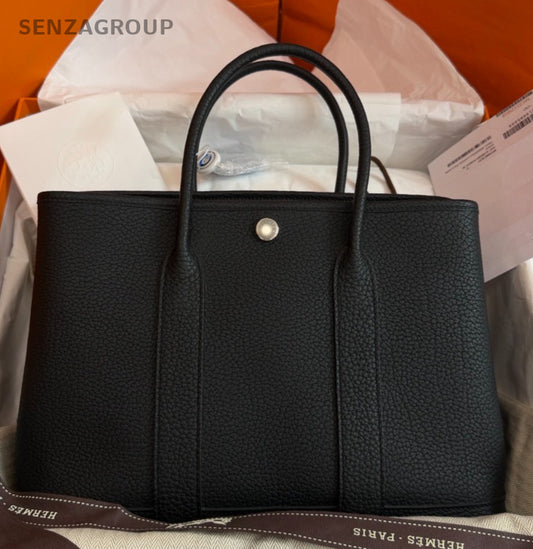 Hermes Garden Party30 Top Handle Bag Black Silver Used Women Classic Fashion