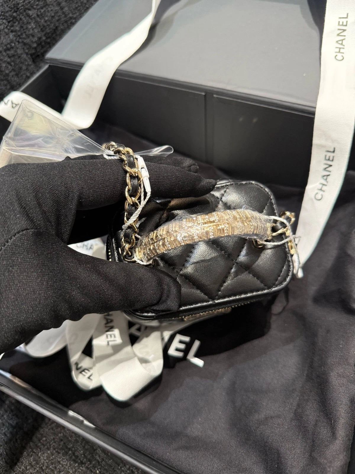 CHANEL Lambskin Rhinestone Small Box Bag For Women