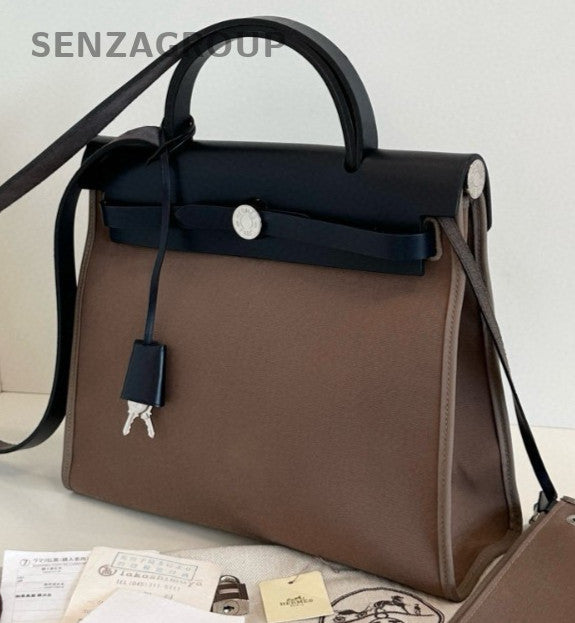 Hermes Herbag31 Top Handle Bag Crossbody Gray Silver Women Classic
