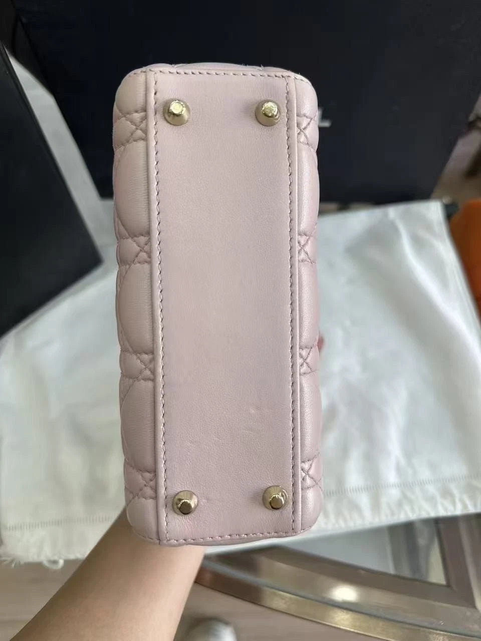 Dior Lady 3 Pink Patent Leather Top Handle Bag For Women