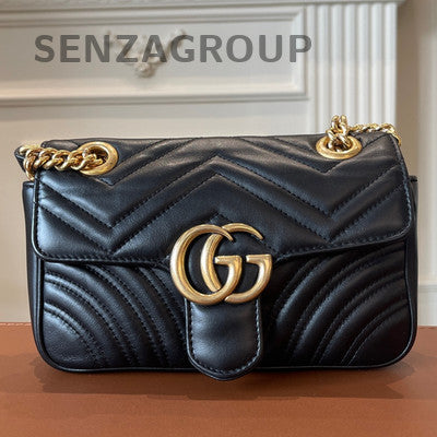 Gucci Marmont 22 Black Gold Chain Shoulder Crossbody Bag Classic Fashion