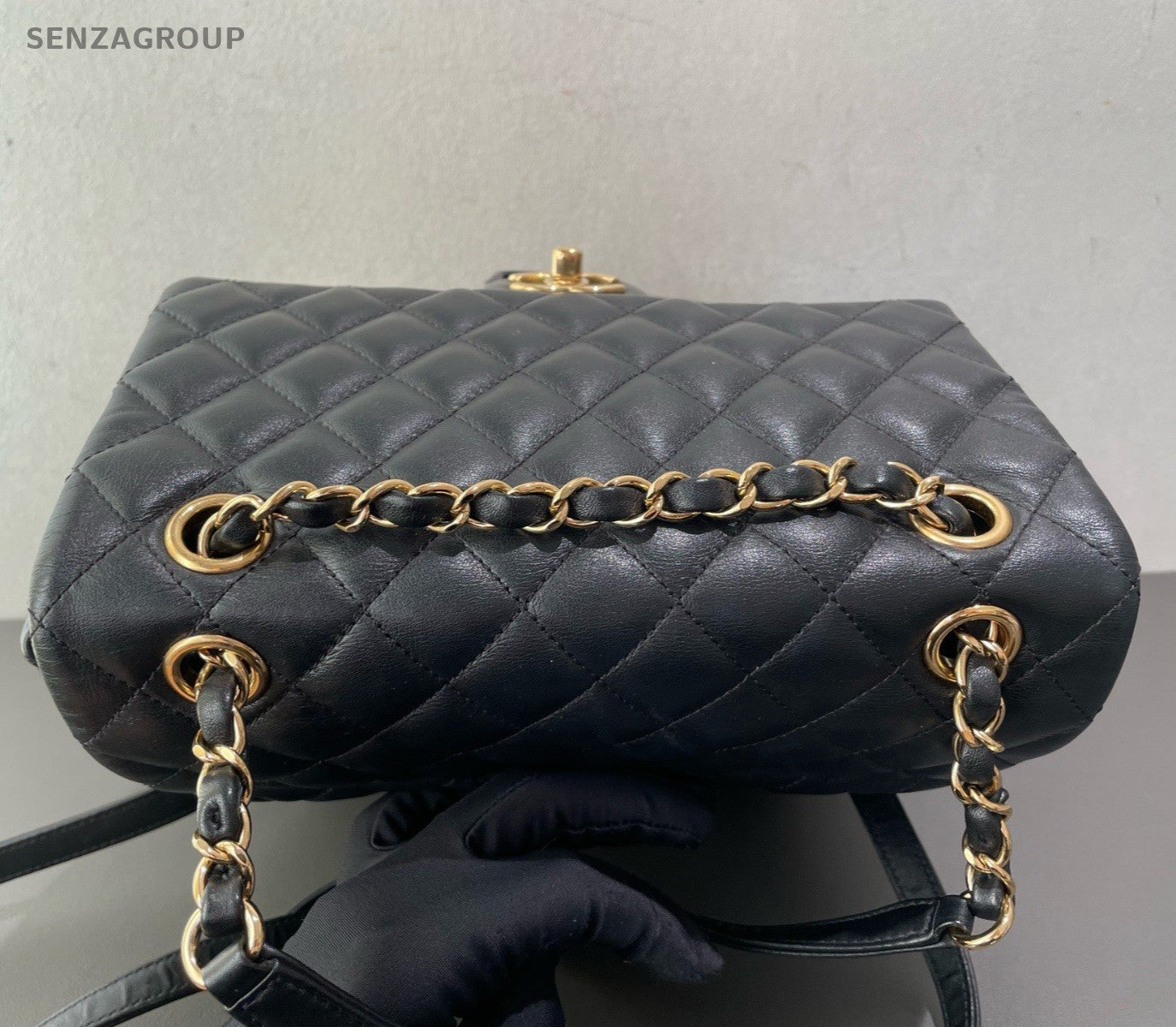 Chanel Salzburg Diamond Backpack Black Gold Unisex Adults Classic