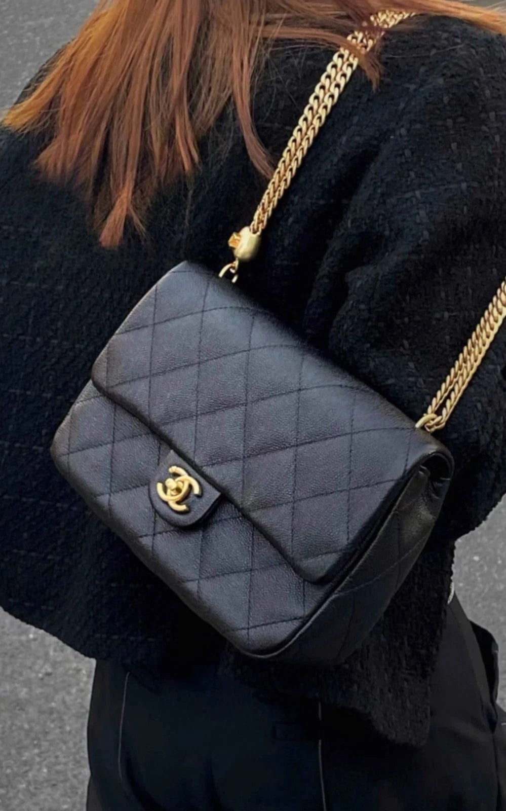 CHANEL Heart Adjustable Buckle Square Crossbody Grained Leather For Women
