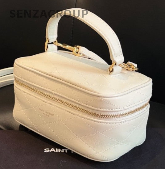 Saint Laurent Diamond Mini Top Handle Bag Crossbody White Gold Women Classic