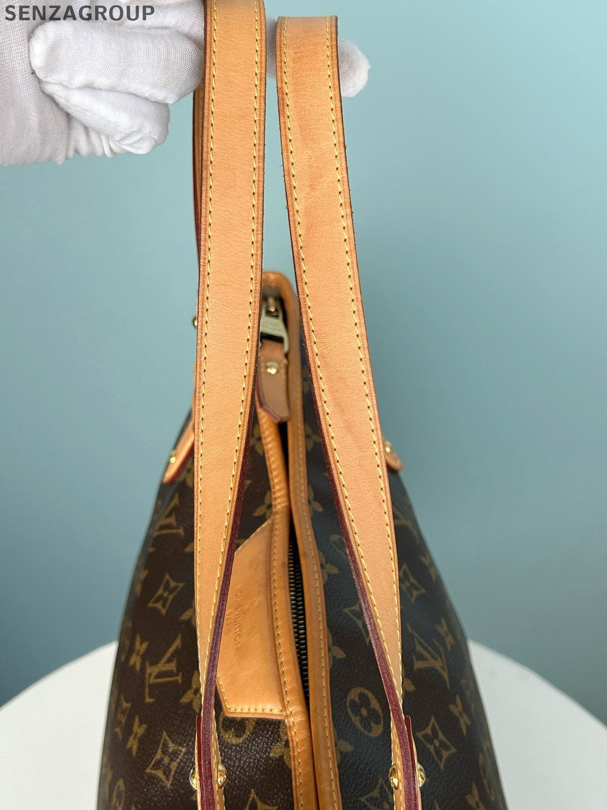 Louis Vuitton Monogram Tote Top Handle Crossbody Brown Gold Women Classic