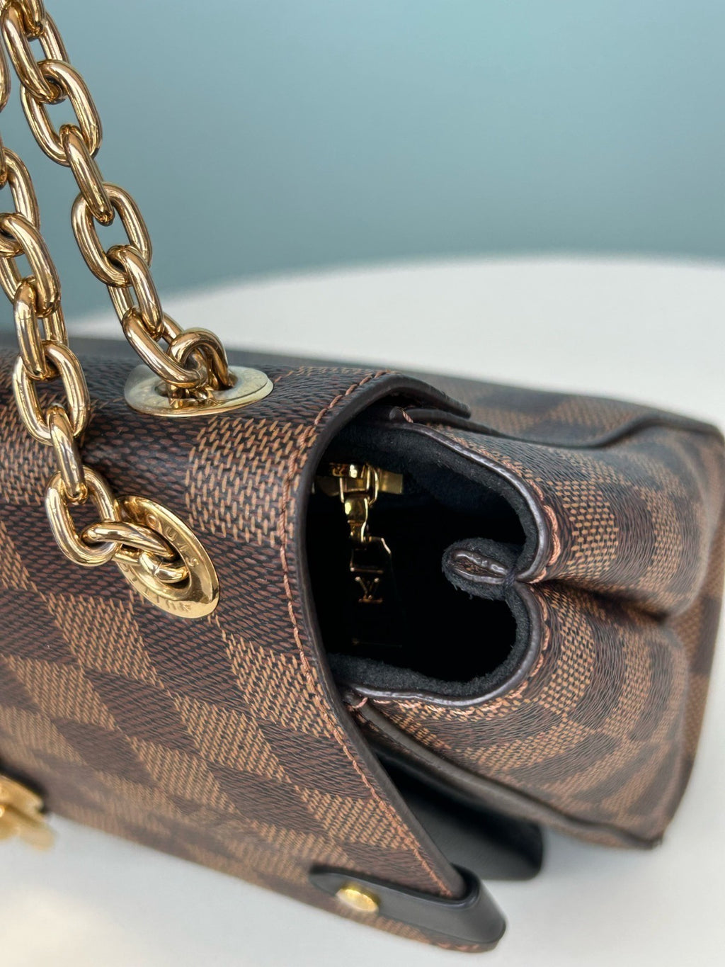 Louis Vuitton Vavin Chain Shoulder Bag Crossbody Brown Damier Ebene Women