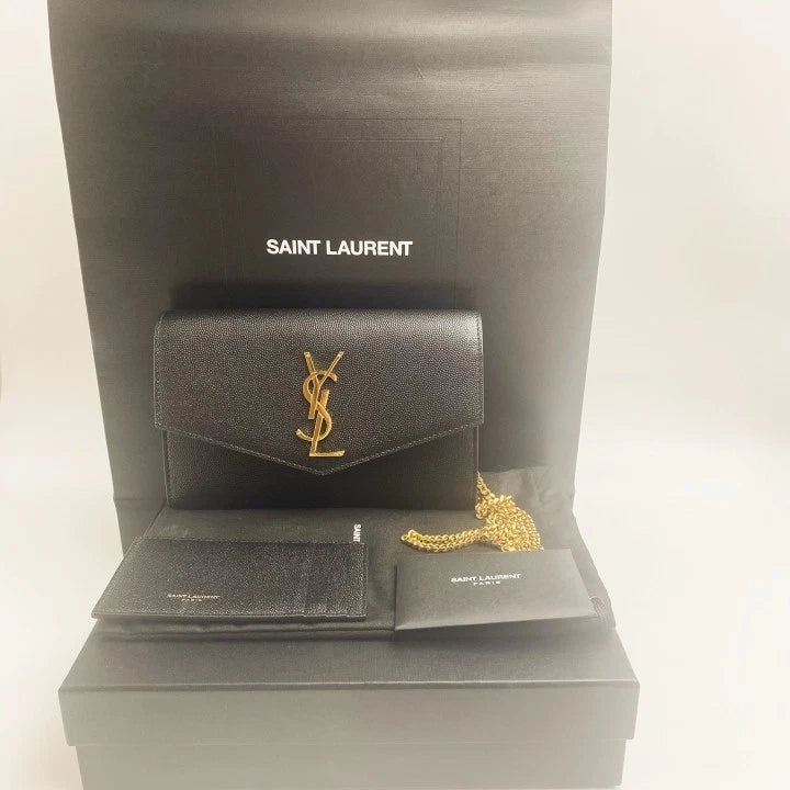 YSL Black Leather Envelope Chain WOC Shoulder Crossbody For Women
