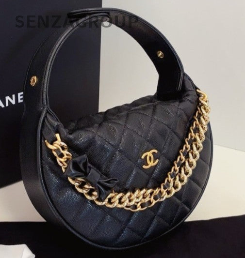 Chanel 24S Hobo Calfskin Top Handle Bag Black Gold Women Classic Fashion