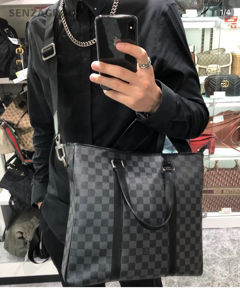 Louis Vuitton Tadao Damier Ebene Top Handle 2way Shoulder Handbag Black Silver
