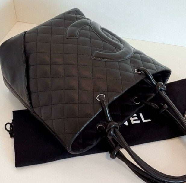 Chanel Cambon PM Top Handle Shoulder Bag Black Diamond Women Classic Vintage