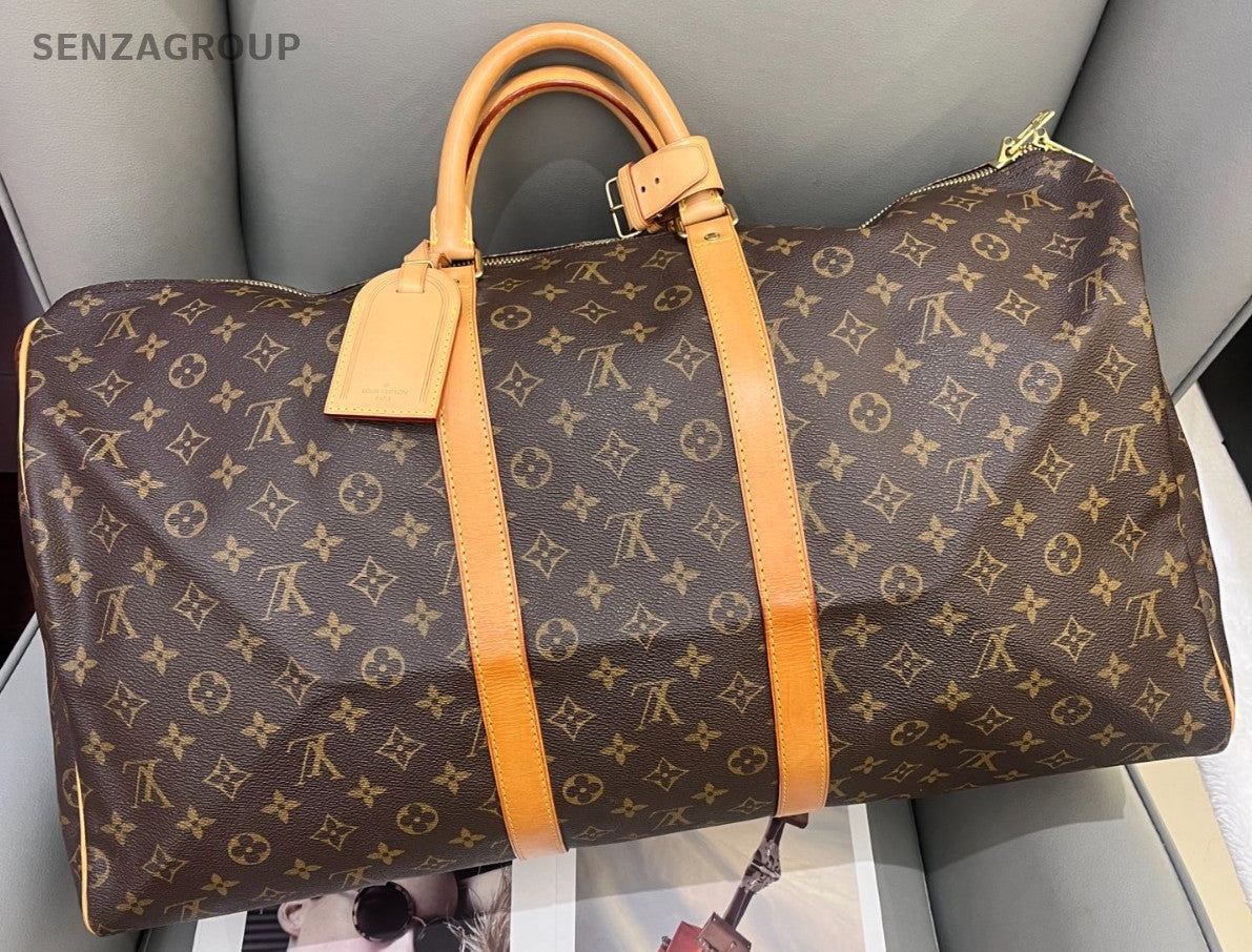 Louis Vuitton Keepall Monogram Top Handle Bag Brown Gold Used Women Classic