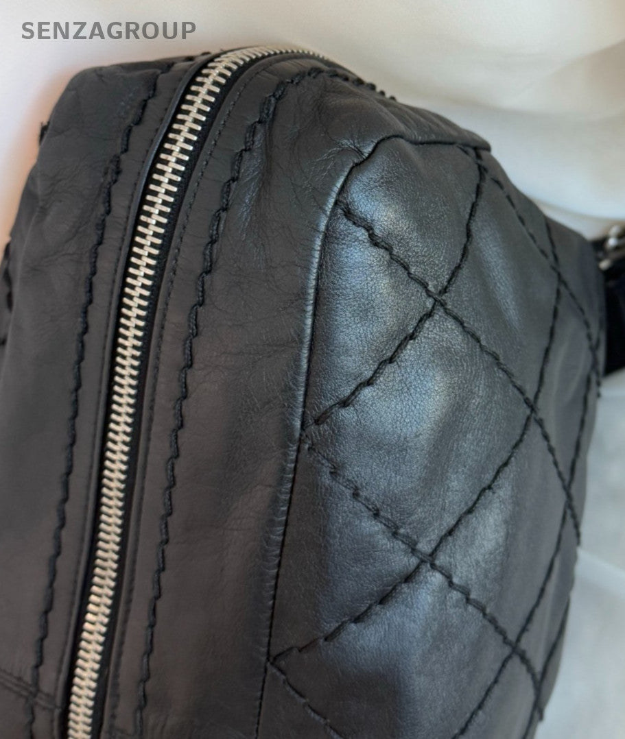 Chanel Tote Chain Shoulder Bag Crossbody Black Silver Women Diamond Classic