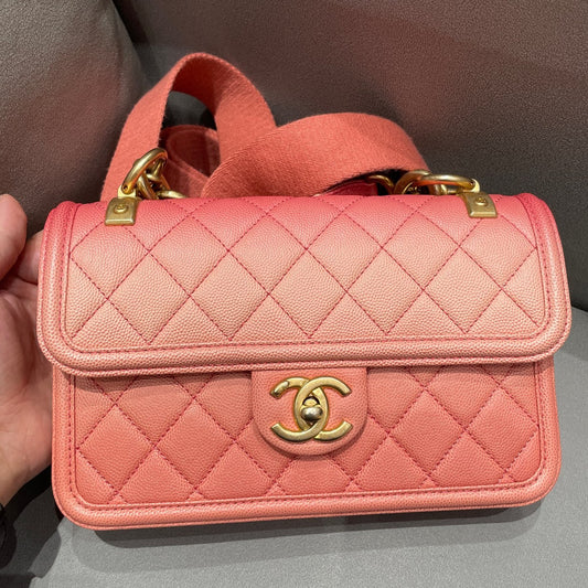 Chanel Classic Flap Bag Pink Gold Chain Shoulder Crossbody Quilted