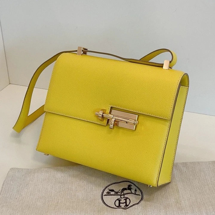 Hermes Verrou23 Epsom Shoulder Bag Yellow Gold Women Classic Fashion