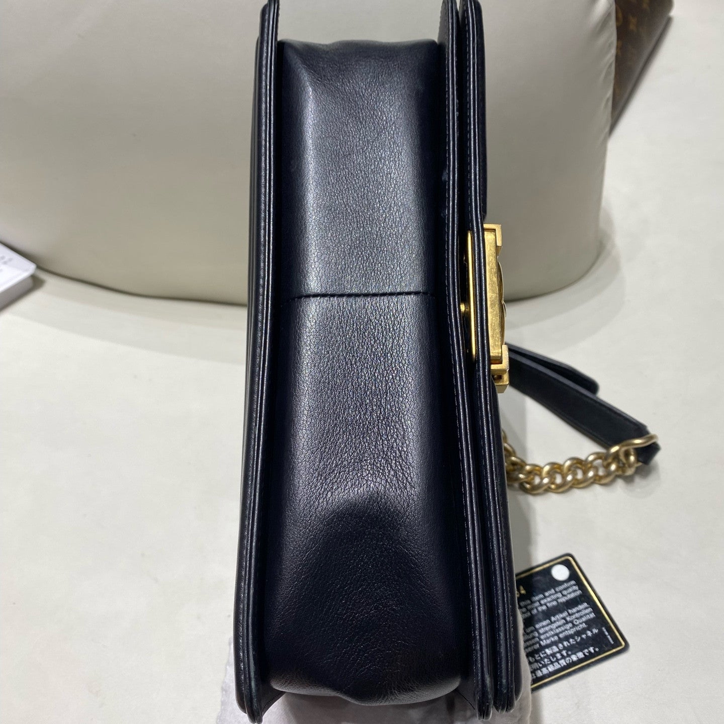 Chanel Le Boy Medium Calfskin Quilted Black Gold Chain Shoulder Bag