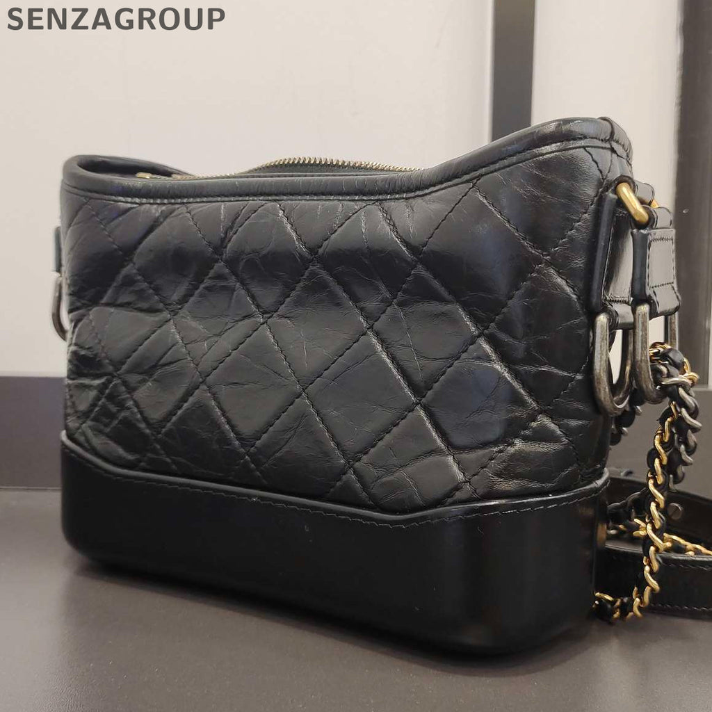 Chanel Black Gold Small Gabrielle Hobo Bag Classic Quilted Chain Strap