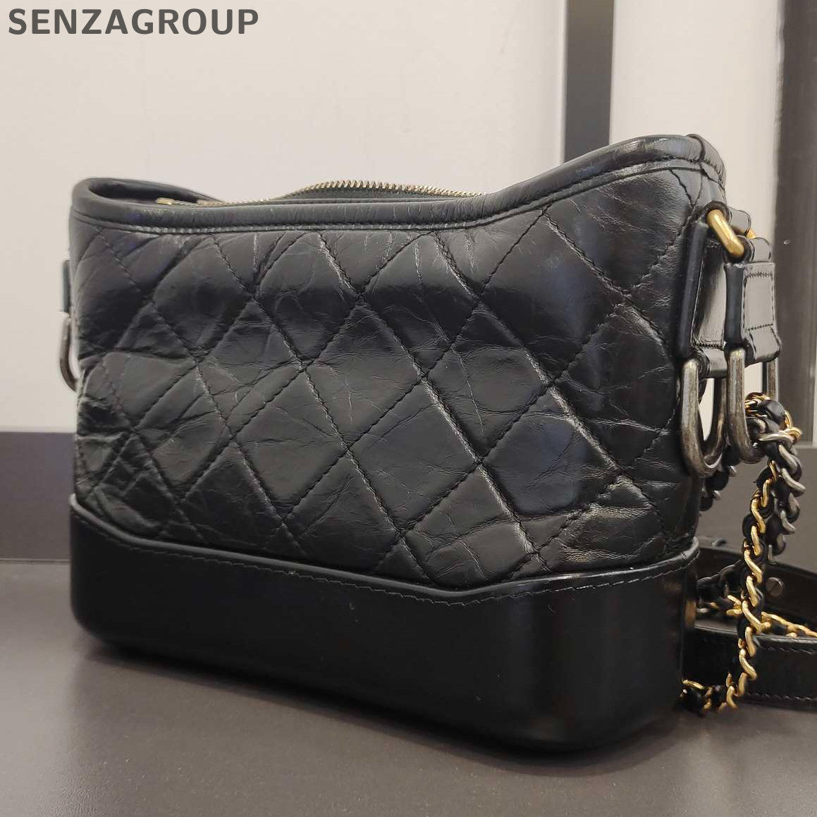 Chanel Black Gold Small Gabrielle Hobo Bag Classic Quilted Chain Strap