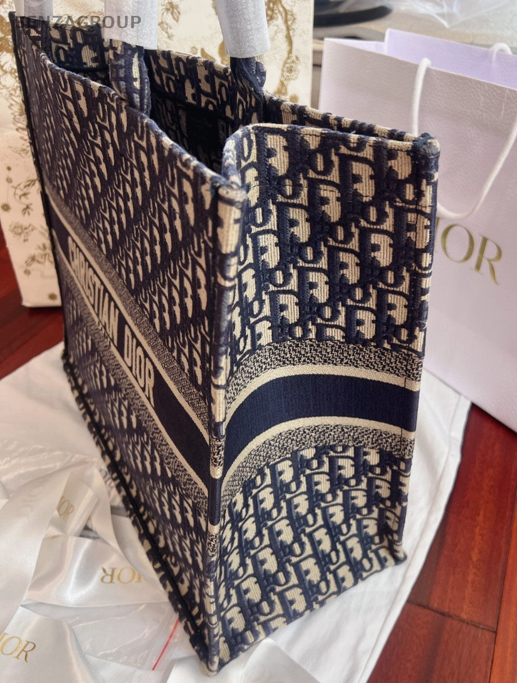 Christian Dior Book Tote GM Top Handle Bag Blue White Women Classic