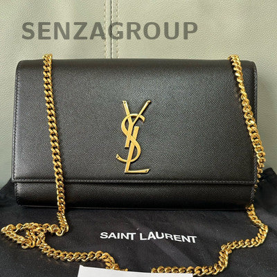 YSL Classic Caviar Chain Shoulder Crossbody Bag Medium Black Gold Women