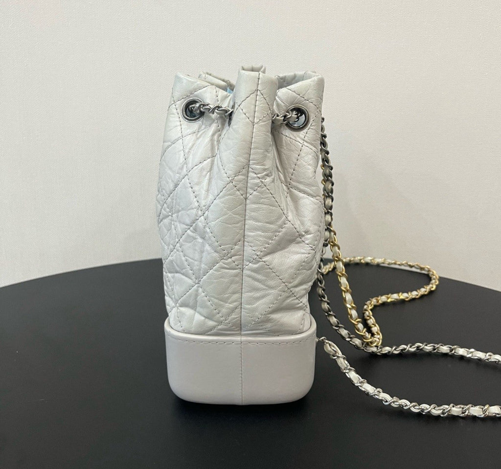 CHANEL Gabrielle PM Backpack Drawstring Chain Shoulder bag White Gold Women