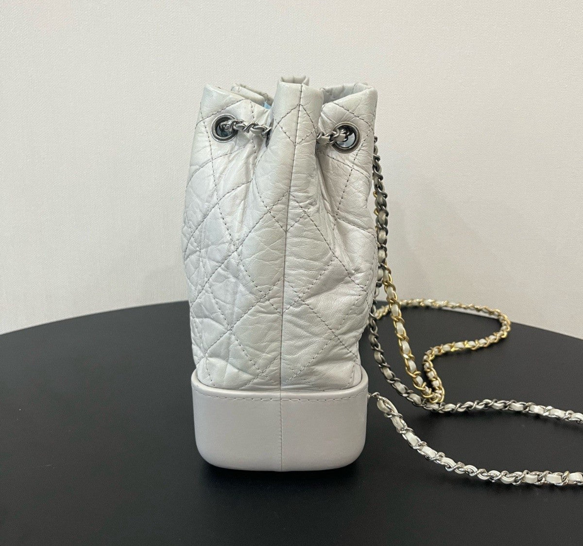 CHANEL Gabrielle PM Backpack Drawstring Chain Shoulder bag White Gold Women