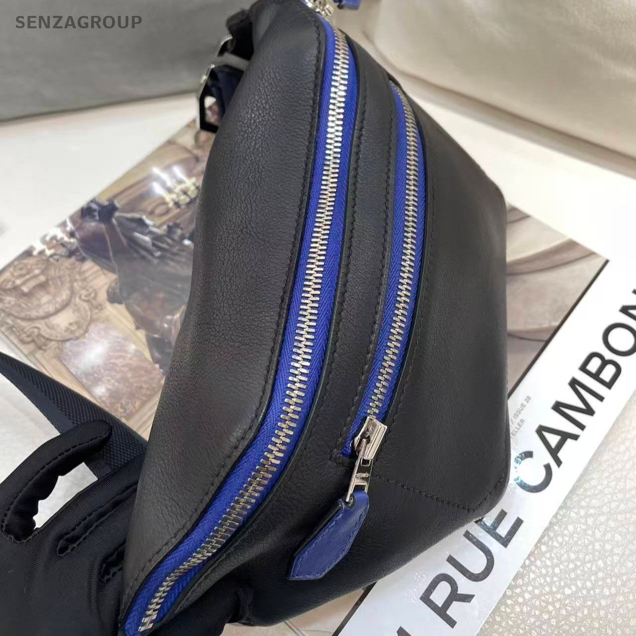 Hermes Cityslide Black Blue Swift Leather Shoulder Bag for Women