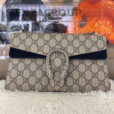 Gucci Dionysus GG Supreme Beige Shoulder Bag Silver Chain Classic Women