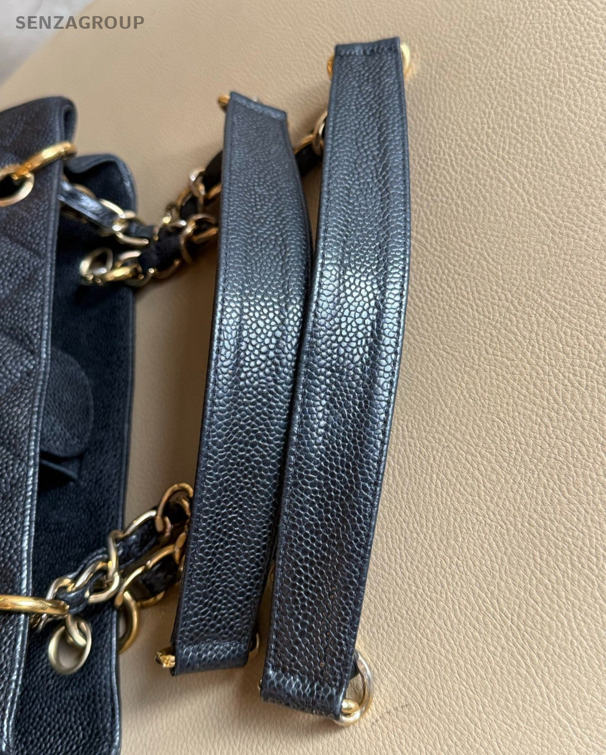 Chanel PST Chain Calfskin Shoulder Bag Black Gold Diamond Used Women Classic