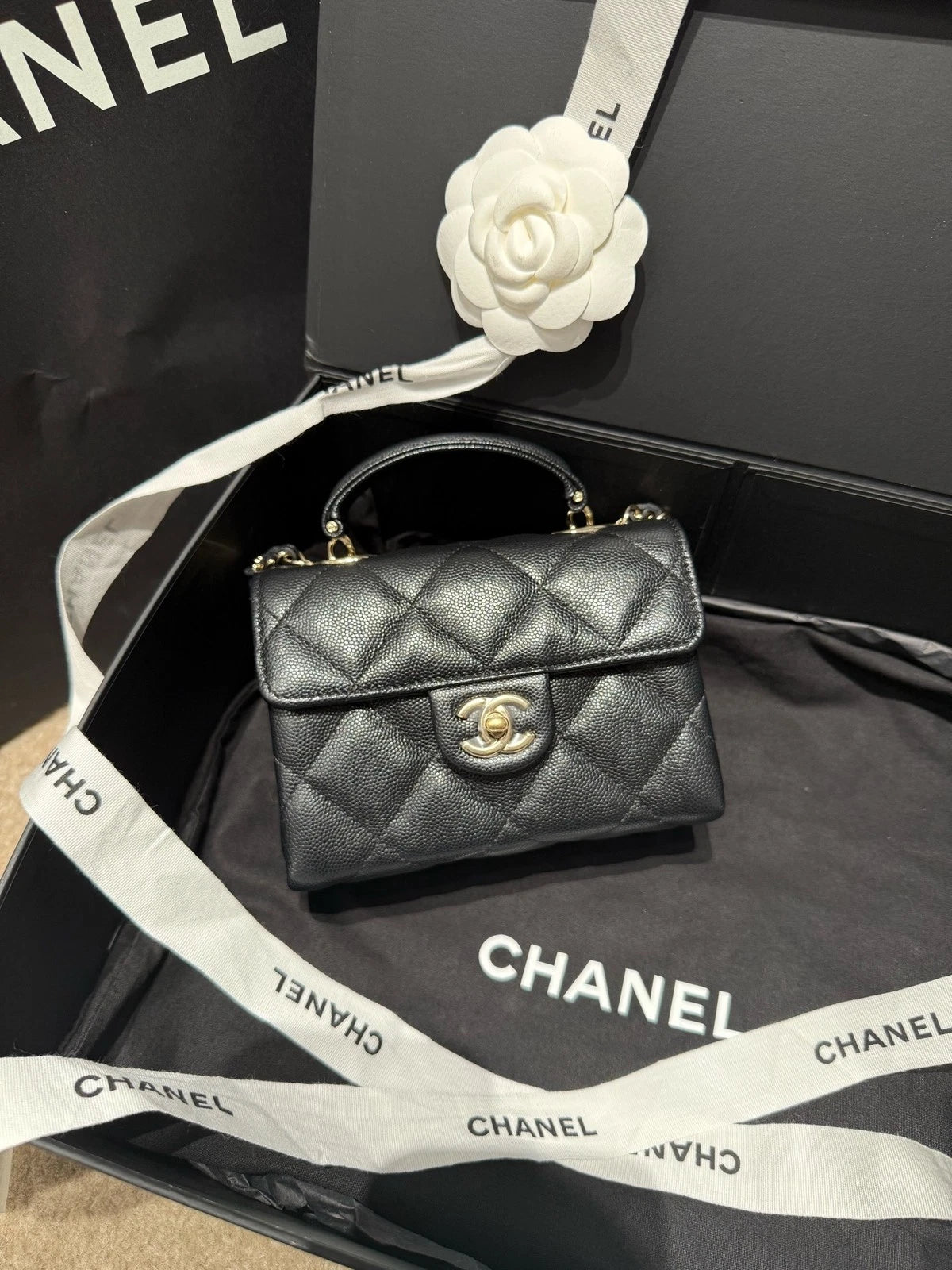 CHANEL Calfskin Top Handle Kelly Handbag For Women