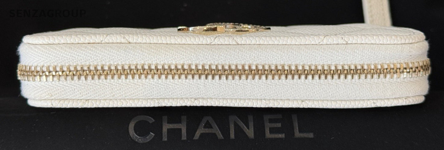 Chanel 25B Long Wallet White Gold Used Women Classic Diamond