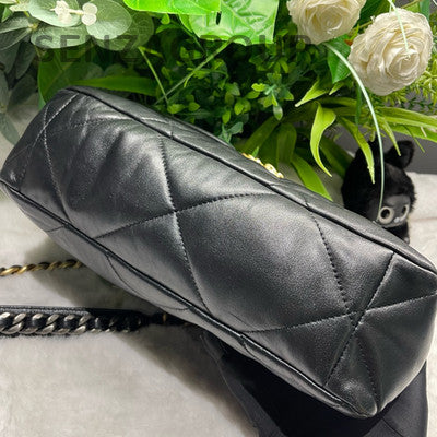 Chanel 19 Medium Quilted Lambskin Shoulder Crossbody Bag Black Gold
