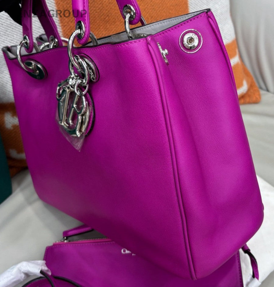 Christian Dior Diorissimo Vip MM Top Handle Bag Purple Silver Used Women Classic