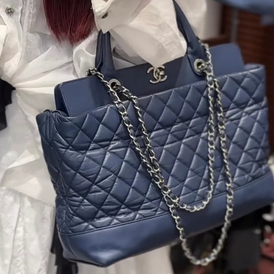 Chanel Portobello Tote Calfskin 2Ways Top Handle Shoulder Bag Blue Women S