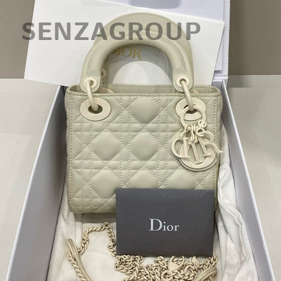 Dior Lady Dior Cannage White Bag with Silver Chain Strap - Women's Fashion