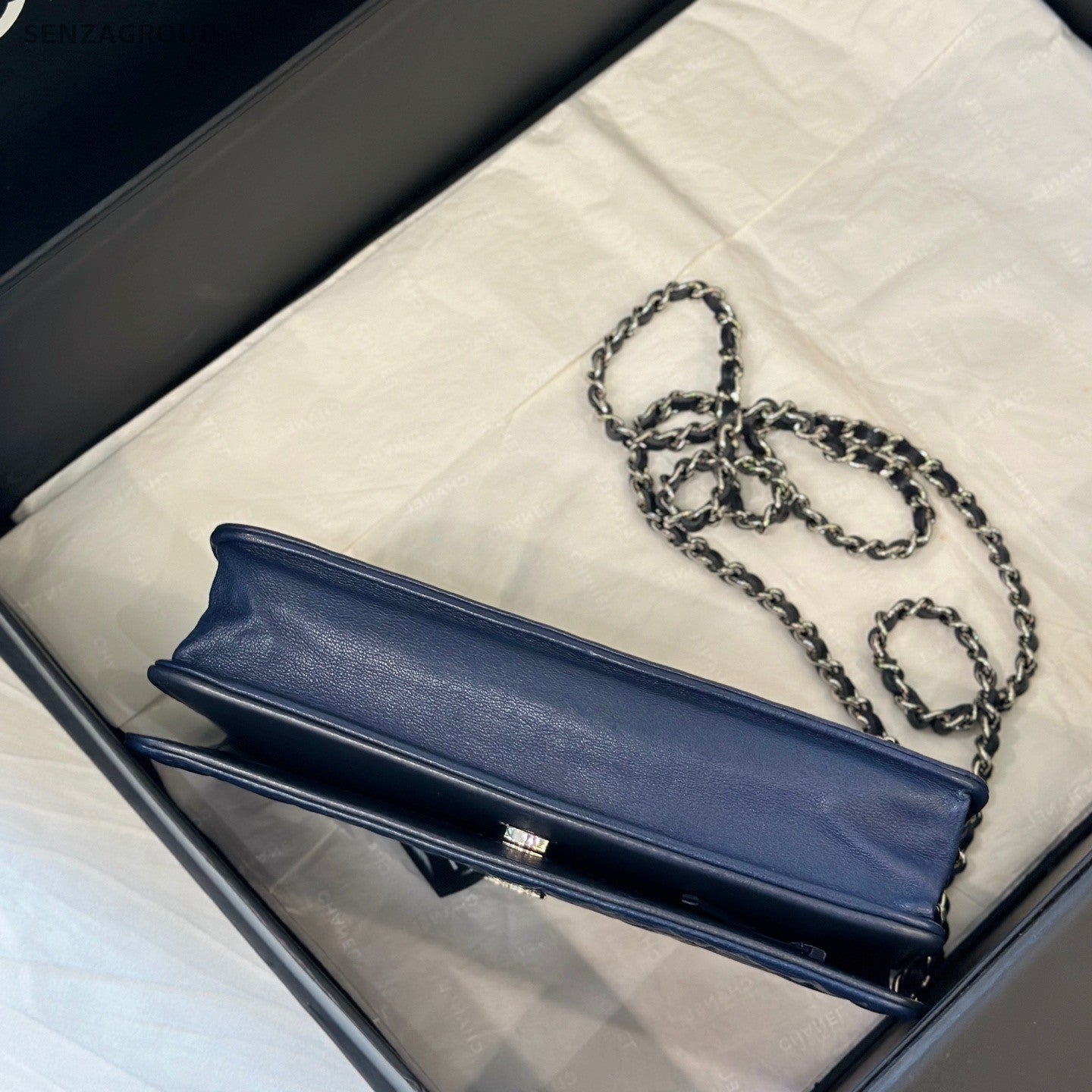 CHANEL Camellia Woc Lambskin Navy Blue Chain Shoulder bag Crossbody Women