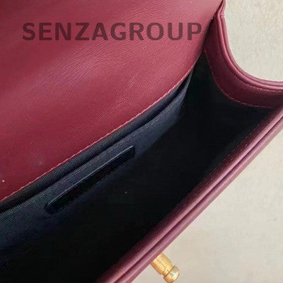 Chanel Le Boy Small Wine Red Gold Hardware Calfskin Chain Shoulder Bag