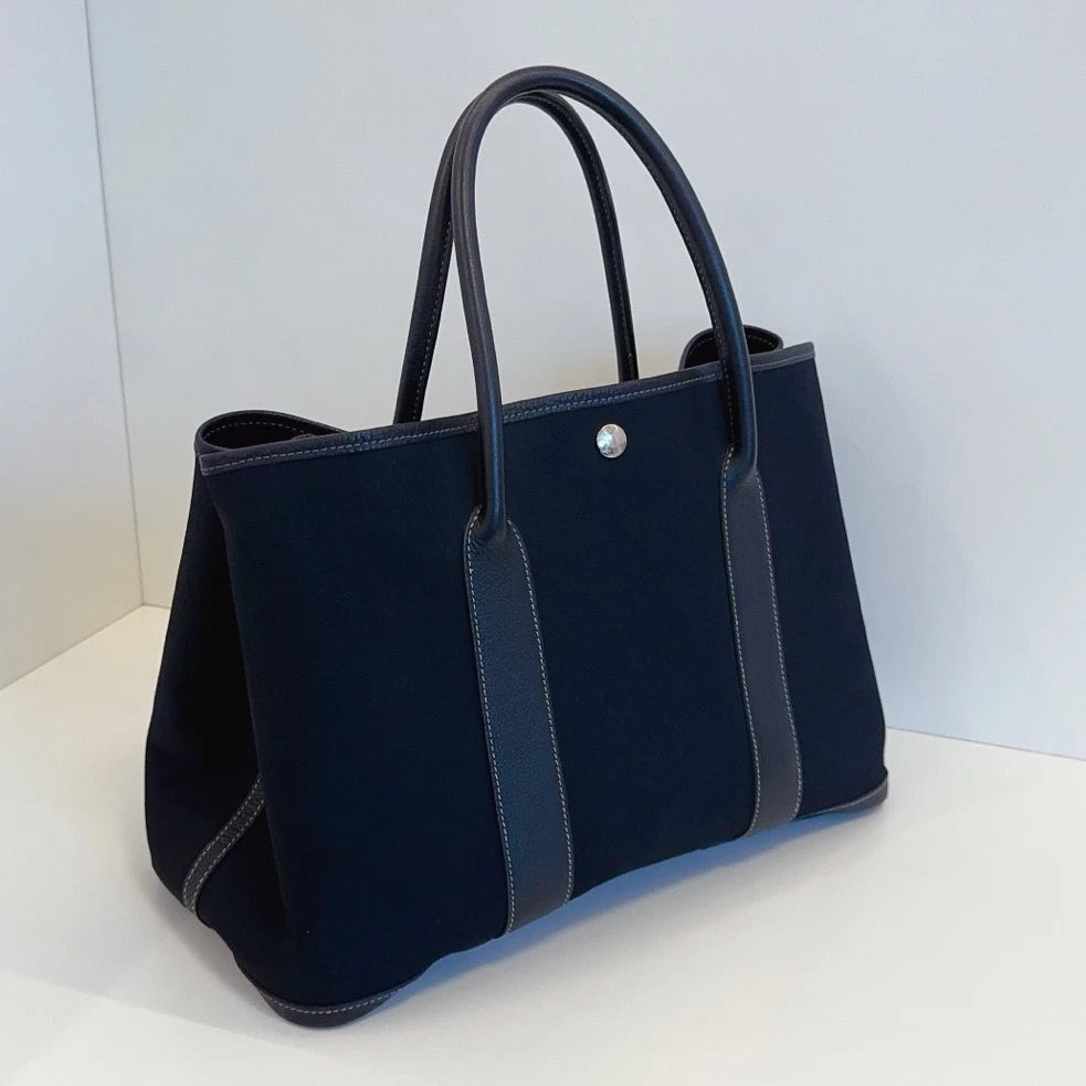Hermes Garden Party36 Tote Top Handle Shoulder Bag Black Silver Women Classic