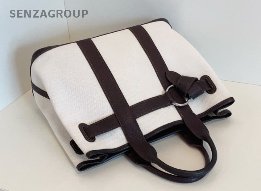Hermes Petite GP30 Tote Top Handle Canvas Handbag White ebony black Women