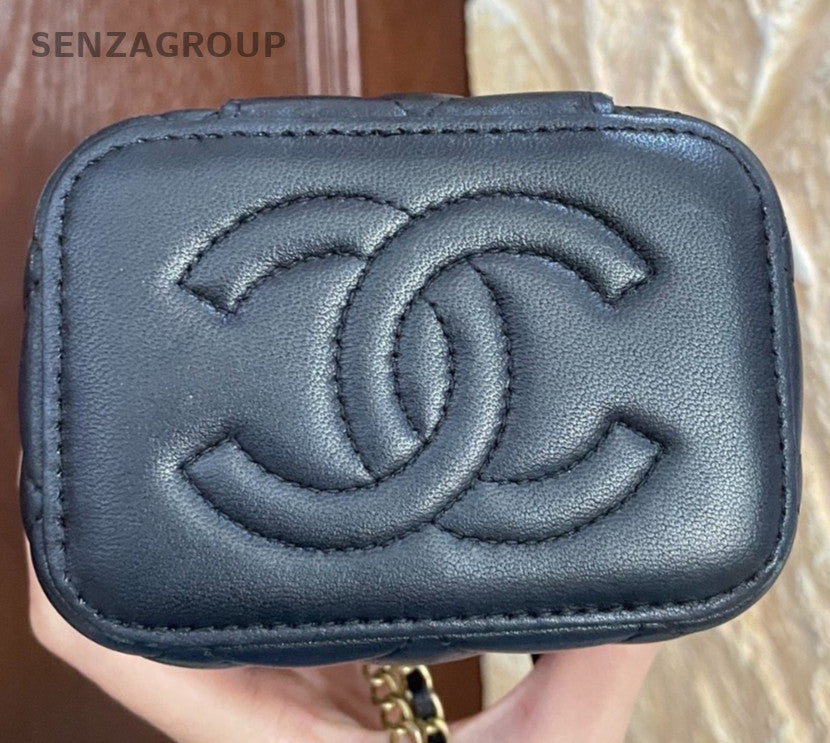 Chanel Vanity Box Chain Crossbody Black Gold Diamond Women Classic Fashion