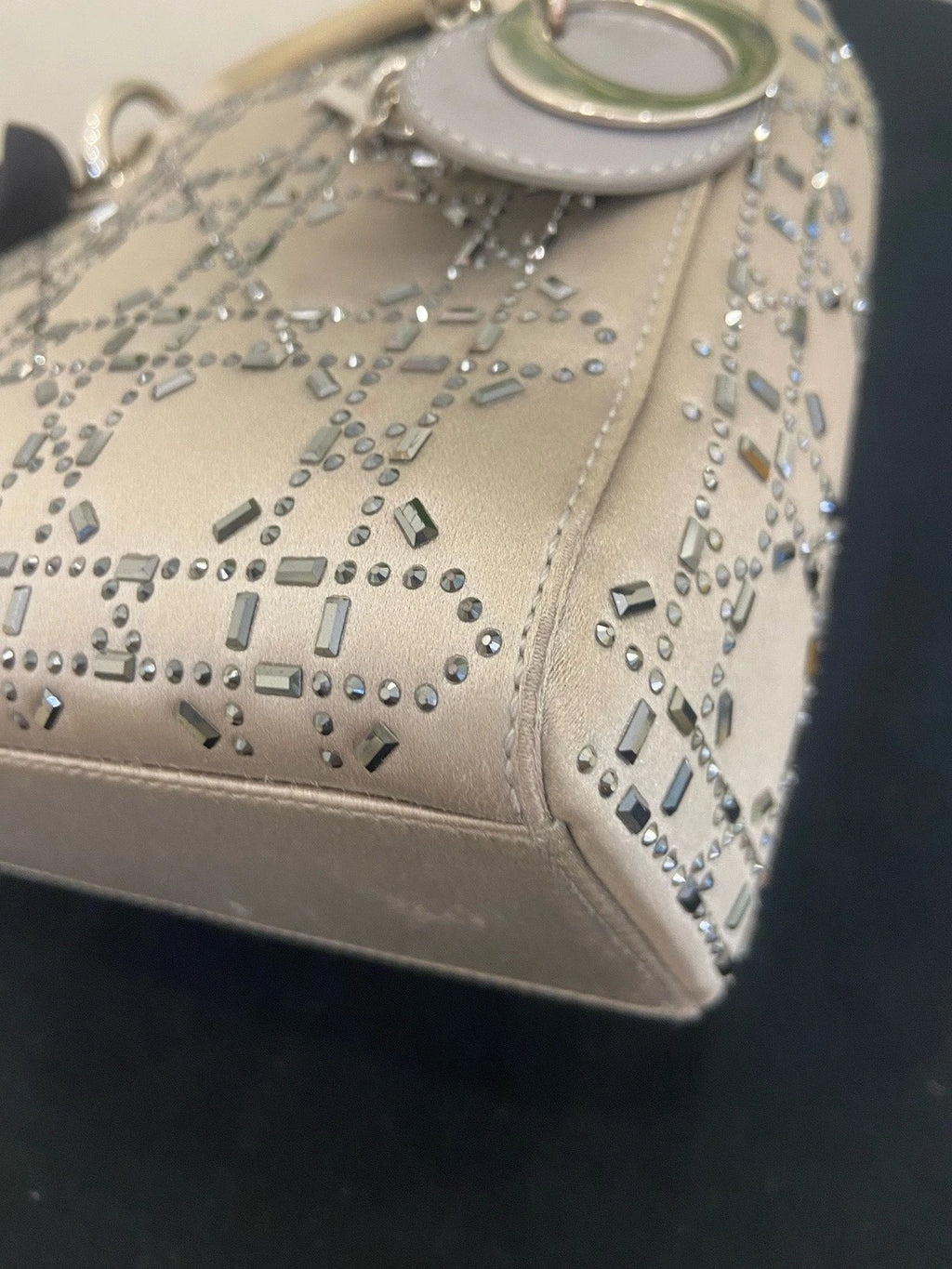 Christian Dior Lady Dior 2Way Top Handle Crossbody Gray Silver Women Classic