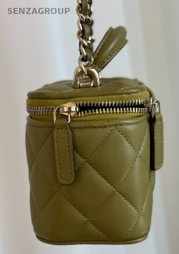 CHANEL Vanity Box mini Top handle 2way Chain Shoulder Handbag Women Olive green