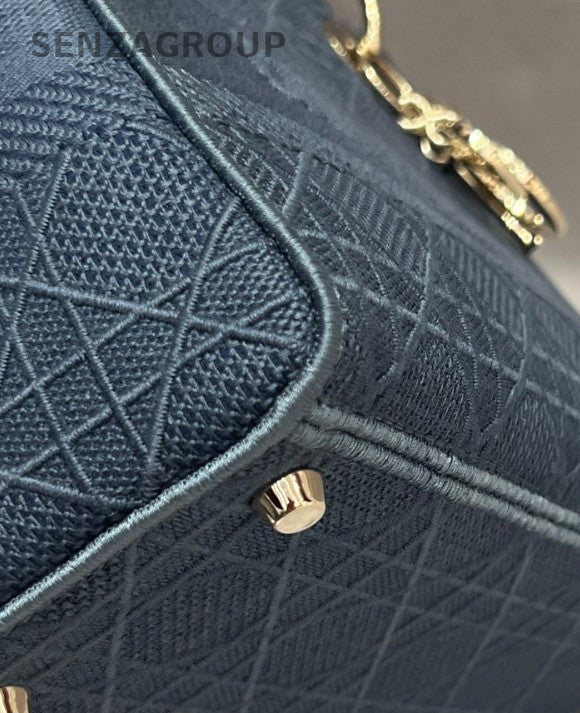 Christian Dior Lady Dior Top Handle Bag Crossbody Blue Silver Used Women Classic