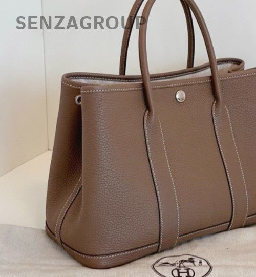 Hermes Garden Party TC Leather Top Handle Bag Gray Women Classic