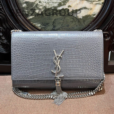 Saint Laurent Kate Medium Chain Bag with Tassel in Grey Silver