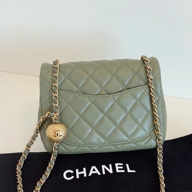 Chanel Classic Flap Chain Shoulder Crossbody Diamond Green Gold Women Fashion