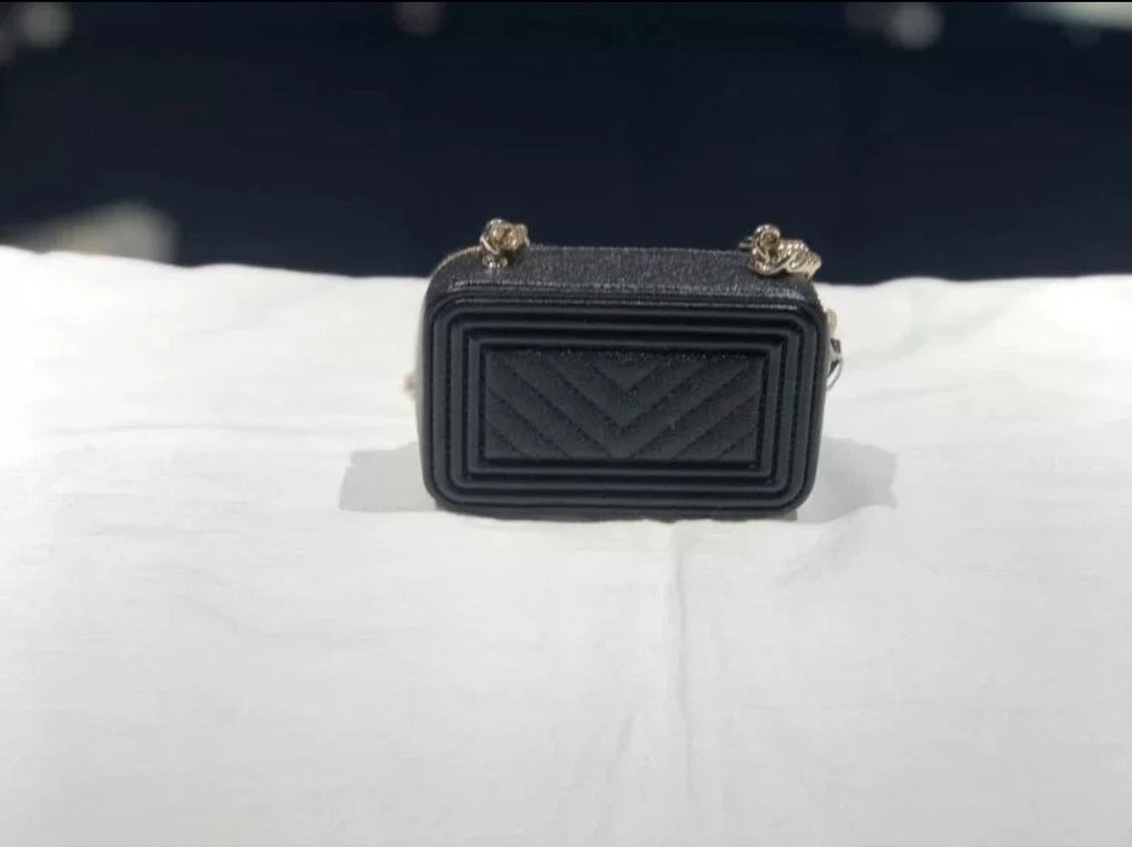 Chanel Mini Leboy Black Gold Leather Shoulder Crossbody Bag Women