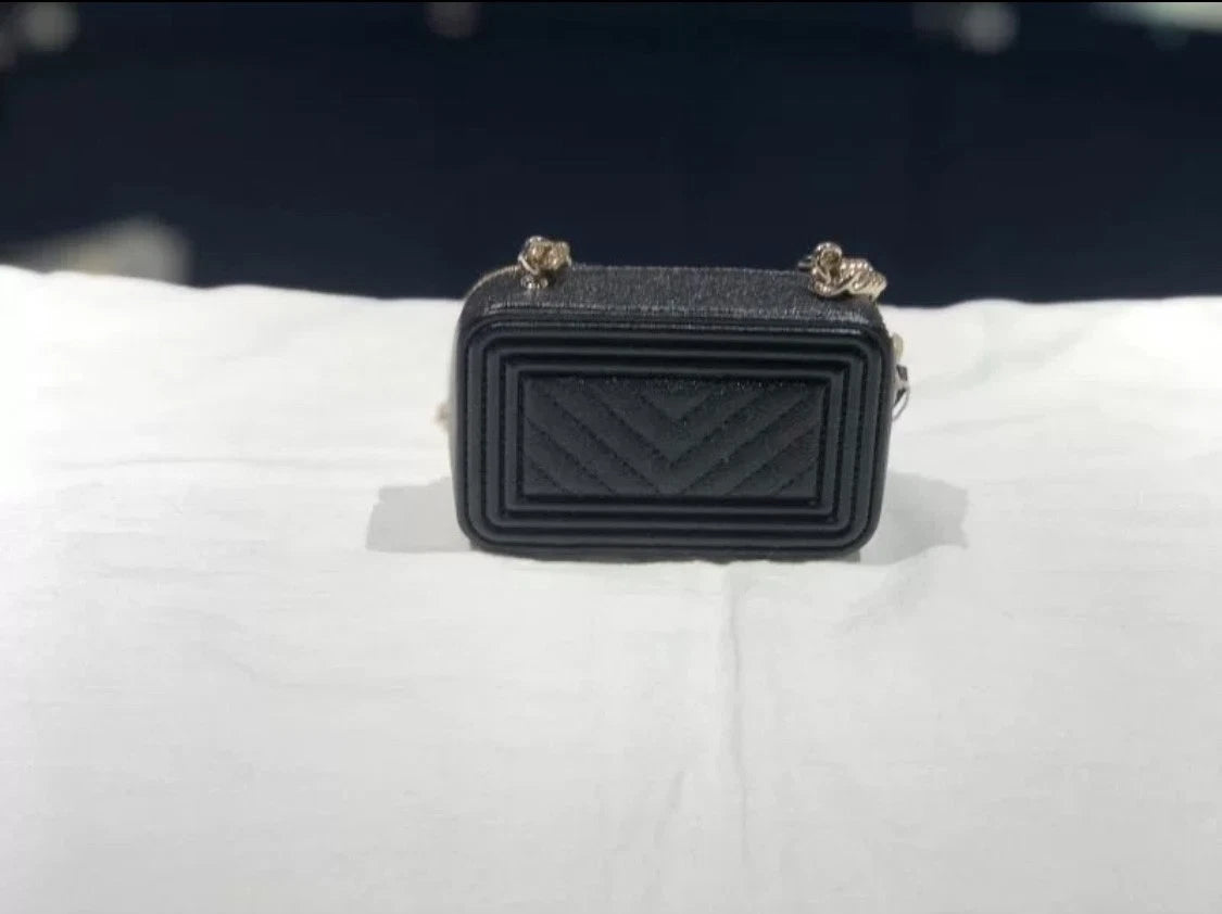 Chanel Mini Leboy Black Gold Leather Shoulder Crossbody Bag Women