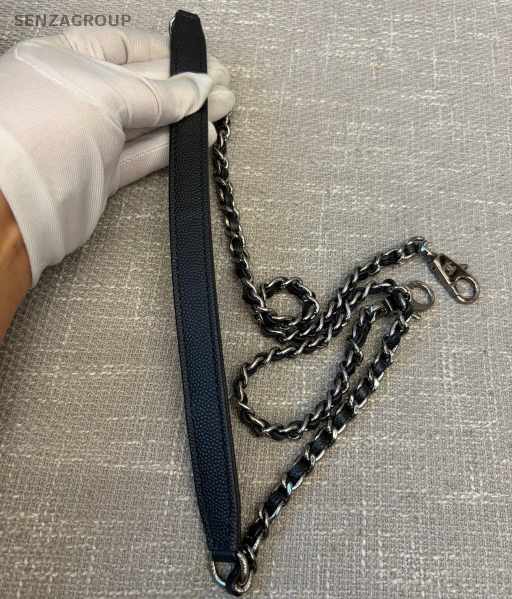 Chanel Coco Handle PM Top Handle Bag Chain Crossbody Chevron Black Silver Women